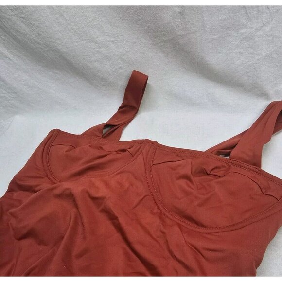 Knix Balcony Cup One Piece Wide Strap Back Tie Closure Swimsuit Size Medium-Lava - Picture 6 of 9